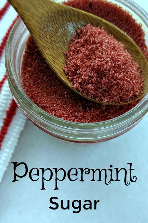 Peppermint Sugar Recipe - Mason Jar Gift with free printable labels #foodgift #masonjar #masonjargift #flavoredsugar #holidaygift #peppermint #peppermintsugar Jar Food Gifts, Infused Sugar, Mason Jar Gift, Friends Recipes, Homemade Food Gifts, Peppermint Sugar, Gift Jar, Mason Jar Meals, Autumn Recipes