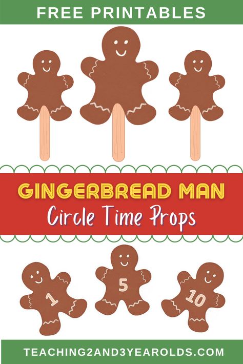 These free gingerbread man circle time props can be used while reading and singing related books and songs. Having visuals keeps toddlers and preschoolers engaged, too! #toddlers #preschool #gingerbreadman #christmas #holidays #circletime #literacy #music #2yearolds #3yearolds #printable #teaching2and3yearolds Circle Time Props, Circle Time Printables, Gingerbread Man Song, Preschool Literacy Activities, Gingerbread Man Preschool, Gingerbread Man Craft, Gingerbread Man Book, December Lesson Plans, Gingerbread Man Story