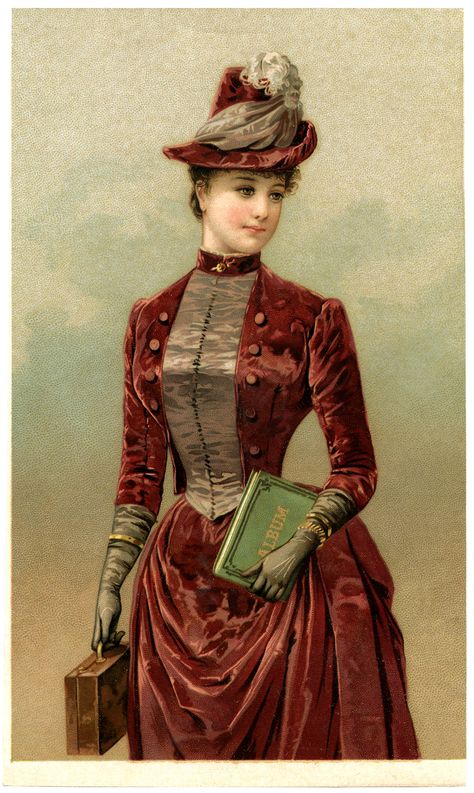 Victorian Ladies Graphics | Victorian Lady Image in Velvet Dress - The Graphics Fairy 1880s Fashion, Victorian Hats, Victorian Costume, Graphics Fairy, 19th Century Fashion, Victorian Lady, Victorian Clothing, Victorian Women, Vintage Mode