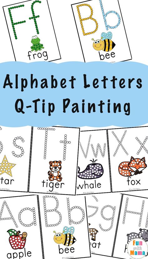 Free Alphabet Printables, Q Tip Painting, Fine Motor Activities For Kids, Free Preschool Printables, Preschool Homeschool, Crafts Painting, Abc Activities, Alphabet Crafts, Pre K Activities