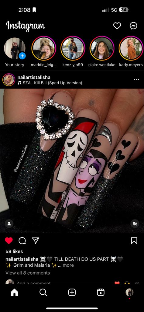 Pretty Spooky Nails, Xxxl Halloween Nails, Boondocks Nail Art, Grim Adventures Of Billy And Mandy Nails, Halloween Character Nail Art, Beavis And Butthead Nails, Rainbow Goth Nails, Challenging Nail Designs, Cartoon Network Nail Art