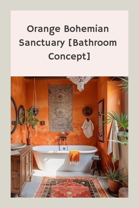 Transform your bathroom into a boho paradise with these inspiring boho bathroom decor ideas. Discover unique color schemes to create a relaxing and stylish space with lots of character. Embrace the free-spirited, eclectic vibes that come with bohemian style, and turn your bathroom into a cozy retreat full of warmth and charm. Burnt Orange Walls, Bohemian Bathroom Ideas, Boho Bathroom Decor Ideas, Unique Color Schemes, Cozy Eclectic, Earthy Textures, Orange Bathroom, Bohemian Bathroom, Boho Bathroom Decor