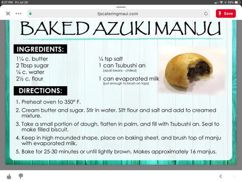 Baked Manju Recipe, Manju Recipe, Japanese Treats, Date Squares, Azuki Bean, Japanese Sweets, Hawaiian Food, Evaporated Milk, Kitchen Art