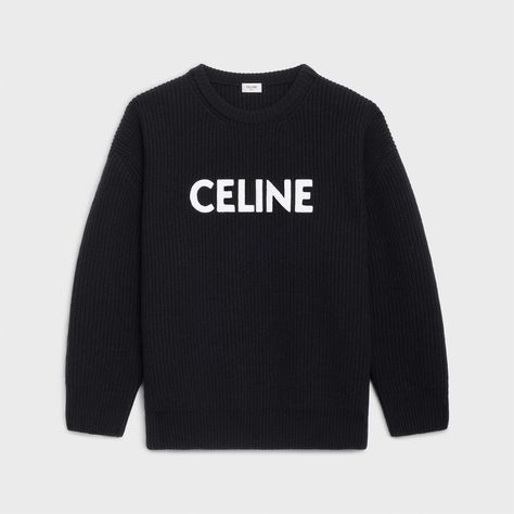 CELINE OVERSIZED SWEATER IN WOOL - Black | CELINE Oversized Black Sweater, Mode Zara, Oversize Pullover, Pull Oversize, Handbags Leather, Embroidered Sweater, Womens Clothing Sizes, Oversized Sweater, Sweaters Oversized