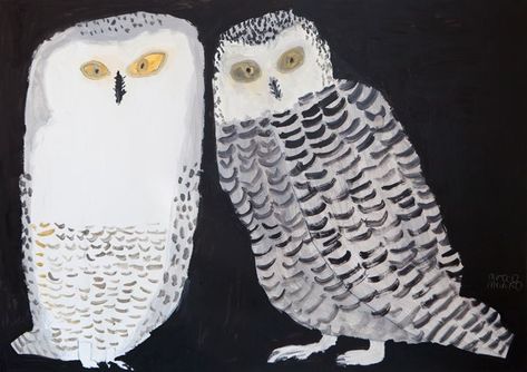 Miroco Machiko, Two Owls, Owl Illustration, Owl Art, Naive Art, Bird Illustration, Outsider Art, Japanese Artists, Painting Patterns