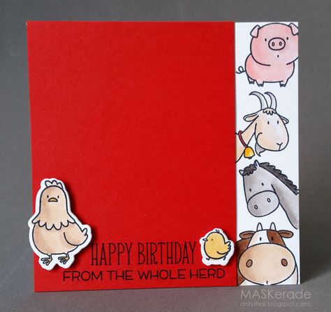 Cute Animal Birthday Cards Diy, Mft Happy Birthday Herd, Cards With Pigs On Them, Mft Dog Cards, Lawn Fawn Party Animal, Play Your Cards Right, Tiddly Inks, Mft Cards, Mft Stamps