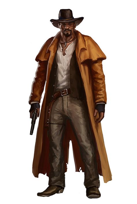 Western Gunslinger Art, Cowboy Character Design, Steampunk Character, Mode Cyberpunk, Black Cowboys, West Art, Model Sheet, Cowboy Art, Black Characters