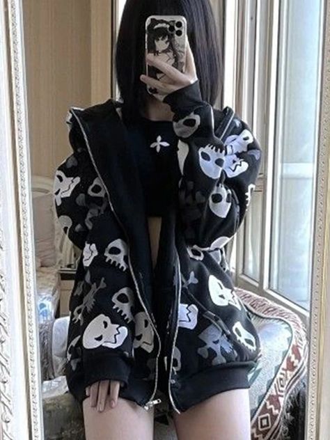 [Part of DAXUEN Halloween Outfits 2024] DetailsMaterial: Polyester, CottonCollar: Hooded Cyberpunk Y2k, Goth Harajuku, Alt Indie, Cardigan Hoodie, Y2k Sweatshirt, Indie Clothes, Zipper Cardigan, Zippered Cardigan, Hoodie Cardigan