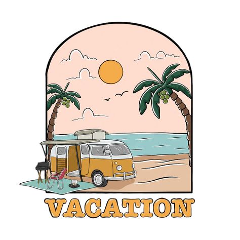 Vacation Illustration Art, Travel Animation, Vacation Logo, Vacation Illustration, Beach Vector, Logo Hand Drawn, Beach Logo, Yearbook Ideas, Logo Hand