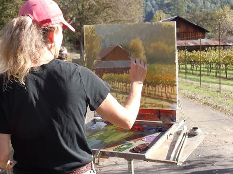 Kathleen Dunphy painting on site. Congratulations to Kathleen, who is one of the newest members of the Plein-Air Painters of America! Person Painting On Easel, Person Painting, Plein Air Easel, Artists Painting, Travel Art Kit, Plein Air Landscape, Painting Video, Air Painting, Painting Classes