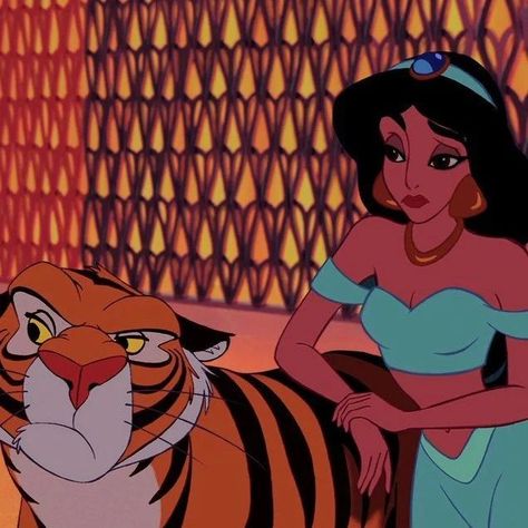 Jasmine Cartoon Aesthetic, Jasmine And Her Tiger, Princess Jasmine Aesthetic, Jasmine Alladin, Jasmine And Rajah, Jasmine Aesthetic, Disney Viejo, Lindo Disney, Aladdin 1992