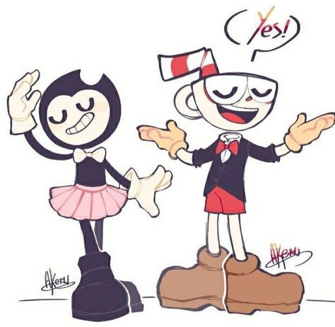 Cup Head X Bendy, Bendy X Cuphead Comic, Bendy And Cuphead Crossover, Cuphead And Bendy, Cuphead X Bendy, Bendystraw Ship, Bendy Y Boris, Good Horror Games, Hello Kitty Videos