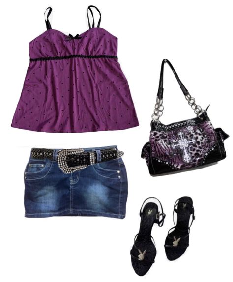 Purple Trashy Y2k, Regina George Aesthetic Outfit, Michelle Skins, Mcbling Outfits, 2000’s Outfits, Mcbling Fashion, Purple Y2k, Purple Outfit, Outfits 2000s