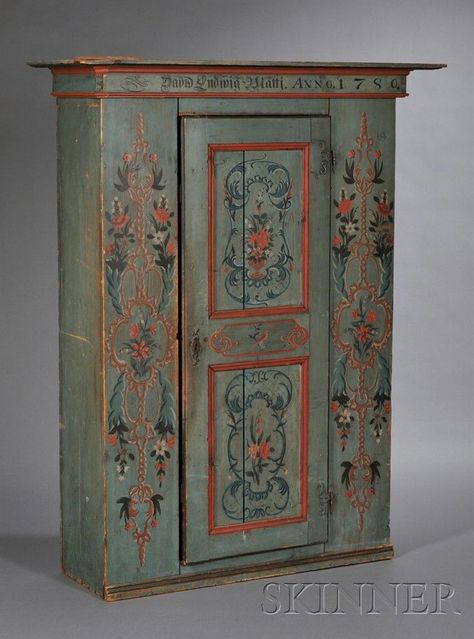 this one German or Bavarian i think. the door would be nice as just a door, too Historical Home Renovation, Pine Armoire, Norwegian Rosemaling, Painted Cabinet, Painted Cupboards, Scandinavian Furniture, Hand Painted Furniture, Shabby Vintage, Folk Art Painting