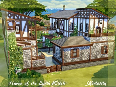 Kerlessly's Haven of the Earth Witch - no CC Witch Games, Earth Witch, Lotes The Sims 4, Sims 4 House Plans, Sims 4 House Building, Sims Ideas, Sims 4 House Design, Casas The Sims 4, Sims Building