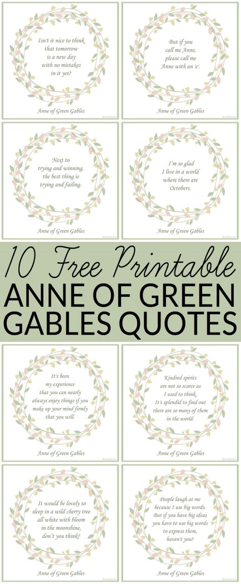 Free Printable Anne of Green Gables Quotes - Anne of Green Gables - 10 free quotes - I’m so glad I live in a world where there are Octobers. via @brendidblog Anne Of Green Gables Decorations, Anne Of Green Gables Diy Gifts, Anne Of Green Gables Party Decorations, Anne Of Green Gables Themed Party, Ann Of Green Gables Aesthetic, Anne Of Green Gables Party Ideas, Anne Of Green Gables Crafts, Quotes Anne Of Green Gables, Anne Of Green Gables Party