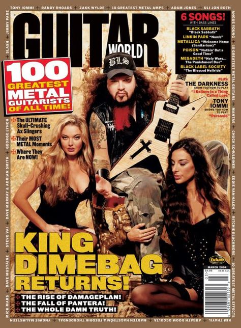 Dimebag Darrell Texas Metal, Metal Guitarist, Guitar Magazine Cover, Metallica Magazine Cover, Legendary Guitarists, Dimebag Darrell Guitar, Guitar World Magazine, Black Teeth, Washburn Guitars