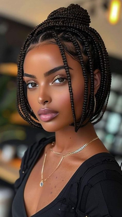 Trending Hairstyles Black Women, Short Hair Braids Styles, Short Braided Hairstyles For Black Women, Nice Braids, Woman With Braids, Black Hair Types, Latest Hair Braids, Protective Braids, Bob Braids Hairstyles