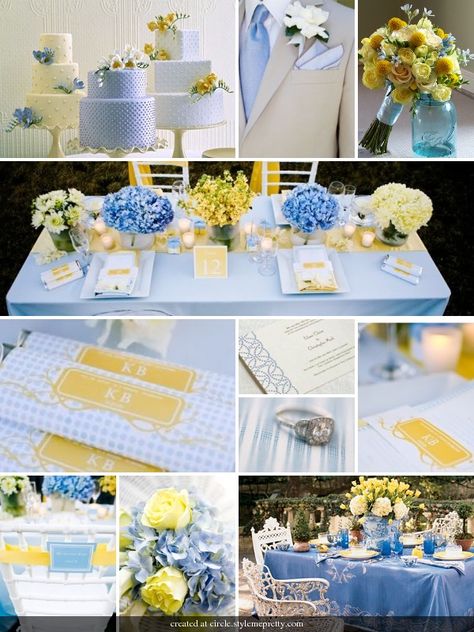 Dusty Blue And Pale Yellow Wedding Theme, Blue And Yellow Wedding Theme, Light Blue And Yellow Wedding, Yellow And Blue Wedding, Blue Yellow Weddings, Yellow Wedding Decorations, Yellow Wedding Ideas, Blue And Yellow Wedding, Yellow Wedding Colors