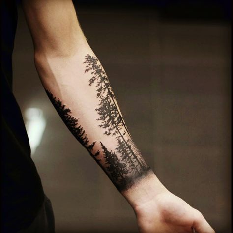 Forest Forearm Tattoo, Tattoos On Arm, Natur Tattoo Arm, Tree Sleeve Tattoo, Pine Tattoo, Tree Tattoo Arm, Tree Sleeve, Tree Tattoo Men, Cool Half Sleeve Tattoos