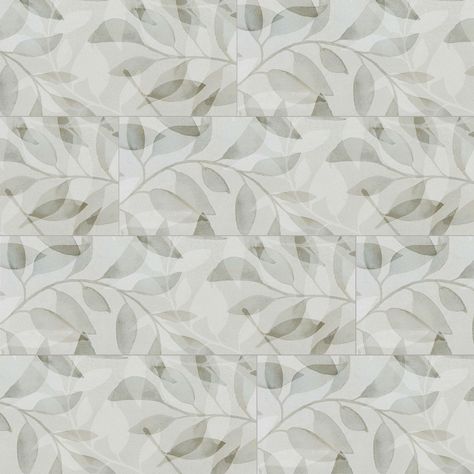 Elevate your space with this contemporary Vienna Botanical Wall Tile. Featuring a gorgeous matte, it creates a grand piece perfect for walls in a living room, dining room, bathroom or backsplash. The tile is suitable for use on walls but is not suitable for use on floors. Contemporary wall tiles can add an attractive touch to walls throughout your home. | Adessi | Vienna Botanical Ceramic Wall Tile, 12 x 36, Green - Floor & Decor Tile Over Bathroom Vanity, Botanical Tiles Kitchen, Shower Tile Focal Wall, Timeless Bathroom Tiles, Leaf Tile Bathroom, Sage Backsplash Kitchen, Bathroom Wall Tiles Design Patterns, Ivory Tile Bathroom, Hand Painted Tiles Bathroom