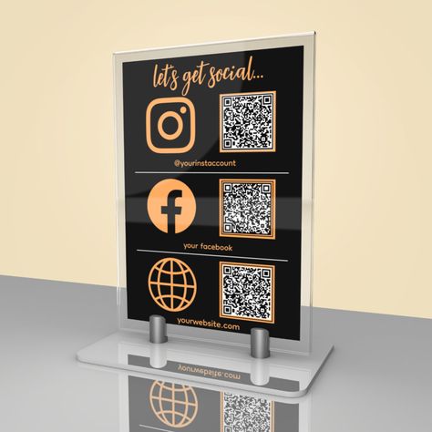 Qr Code Business, Qr Code Sign, Social Media Signs, Business Social Media, Table Number, Social Media Business, Table Numbers, Qr Code, Coding