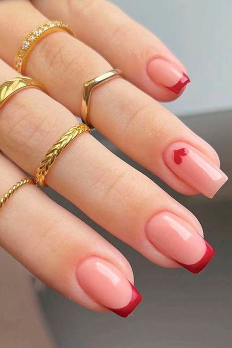 Short Red Nails, Nails Images, Nails Korean, Nails Chrome, Simple Gel Nails, Heart Nails, Pretty Acrylic Nails, Nails Inspo, Short Acrylic Nails