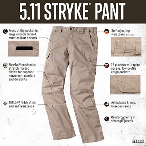 Amazon.com: 5.11 Men's STRYKE Tactical Cargo Pant with Flex-Tac, Style 74369: Sports & Outdoors 5.11 Tactical Pants, 5.11 Tactical, Sewing Pattern Pants, Tactical Cargo Pants, Pattern Pants, Combat Gear, Uniform Pants, Tactical Pants, Cargo Pant