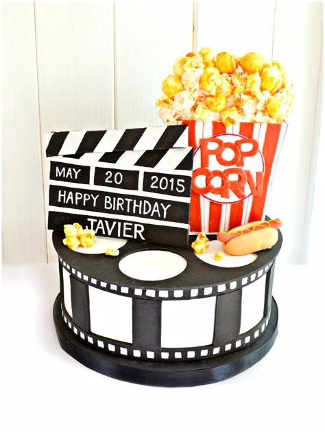 Movie Theme Cake, Hollywood Cake, Movie Cake, Movie Theme Birthday Party, Cinema Party, Film Cake, Movie Night Birthday, Night Birthday Party, Movie Night Birthday Party