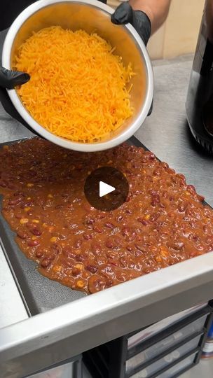 20K views · 31 reactions | Loaded Hot Dog Chili Cheese Fries | Loaded Hot Dog Chili Cheese Fries! Treat yourself to the ultimate snack with this recipe 🌭🍟 | By Chefclub Network | Hot Dog Chili Cheese Fries on a
sheet pan here. It's already hot and ready. Got some corn
and beans in there. Some cheddar cheese right over the
top and this is a super simple way to heat up your chili and
melt the cheese at the same time and then slide it all at
once right on top on your crispy fries. You can use
frozen fries for this or your favorite fries from your
favorite fast food restaurant and look at that crispy hot dog
bacon that we're going to pour right over the top. See how
crispy it gets right in that air fryer. Top it off some
greens, scallions, and jalapenos for some spice and
then cool it down w Chili Cheese Fries, Hot Dog Chili, Loaded Fries, Crispy Fry, Chili Cheese, Cheese Fries, Fast Food Restaurant, Sheet Pan, Treat Yourself