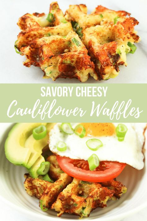 Cauliflower Waffles, Waffles Savory, Mini Waffle Recipe, Waffle Iron Recipes, Waffle Maker Recipes, Savory Waffles, Ideas For Breakfast, Cheesy Cauliflower, Breakfast Waffles