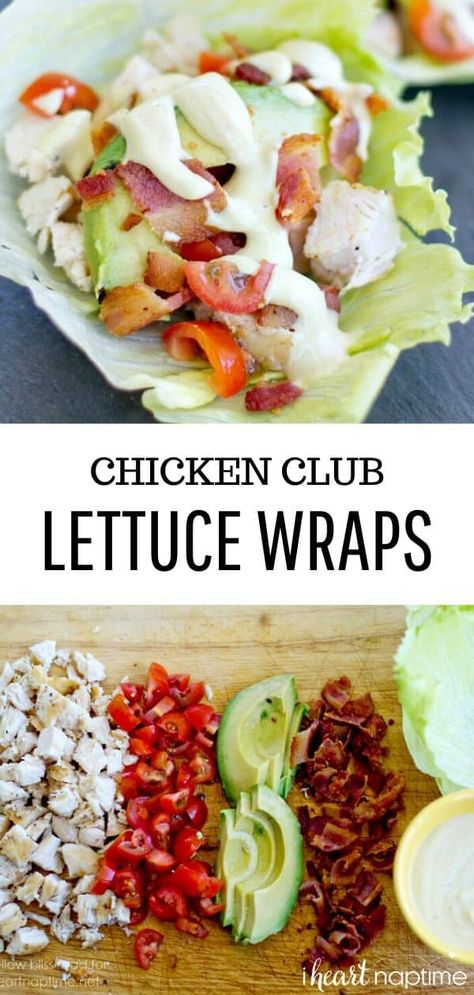 Iheartnaptime Recipes, Chicken Club Lettuce Wraps, Chicken Bacon Avocado, Easy Lunch Idea, Low Carb Low Calorie, Low Calorie Lunches, Chicken Club, Healthy Low Calorie Meals, Low Calorie Dinners