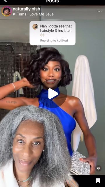 Patti Roberts on Instagram: "@naturally.nish - When I transitioned from relaxed to natural hair, my porosity changed and I thought my hair was always puffy because I didn’t have a relaxer… no - it just wasn’t dry!   Natural hair is mostly trained to hold moisture, and simply because it looks dry and maybe even feels dry to the touch… I found that the core of the strand was not, which causes fully styled hair to swell. I didn’t add more heat, I simply added more TIME. Lots of “air dry” breaks… until I got my natural hair “heat trained”.   Please allow one business day for hair to dry🤣🫠 (not really but you get what I’m saying!)  If you were at the salon it would be hood dryer/ blow dryer/ 2 passes with a flat iron/ then curling iron/ and finally wrapped & hood dryer again…   Making sure it Flat Ironed Hair Styles For Black Women Blow Out, Hooded Dryer Natural Hair, Jai Nice Before And After, How To Blow Dry Natural Hair, Transition From Relaxed To Natural Hair, Dry Roller Set Natural Hair, Heat Trained 4c Hair, Fine Natural Hairstyles, Flat Iron Natural Hair Black Women