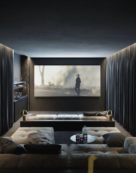 Theatre Room Ideas, Movie Theater Rooms, Home Theater Room Design, Theater Room Design, Home Cinema Room, At Home Movie Theater, Desain Furnitur Modern, Appartement Design, Hiasan Bilik