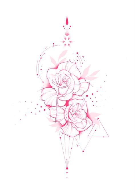 Womens Chestpiece Tattoo, Geometric Flower Tattoo Design, Geometric Flower Tattoo, Colour Tattoo For Women, Pink Tattoo, Muster Tattoos, Coloring Pages Inspirational, Tattoo Fails, Red Ink Tattoos