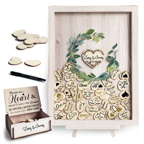 PRICES MAY VARY. >> Guest Book for wedding – Looking for that unique guest book to greet your guests as they come in?And with sophiscatedly gift box, is good choice for weding gift ideas, Look no further! >> Wedding gift – use this alternative wedding guest book to hang on your wall after your event to always remember everyone that came and all the good memories that were made. >> Detailed List for Package– 15.7 inch x 11.8 inch X 0.6 inch;wooden guest book frame with acrylic glass 1 Wooden stan Green Wedding Reception Decorations, Wedding Decorations For Reception, Decorations For Reception, Reception Favors, Rustic Wedding Decorations, Wooden Guest Book, Wedding Guest Book Unique, Unique Guest Book, Wedding Guest Book Alternative