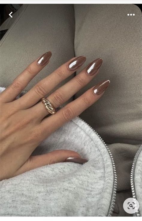 Brown Chrome Nails, Shellac Nails Fall, Brown Chrome, Wife Nails, Nails Collection, Thanksgiving Nail Designs, Pink Chrome Nails, Milky Nails, October Nails