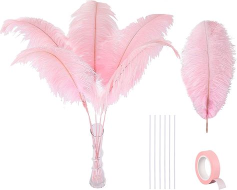 Amazon.com: Ballinger Black Ostrich Feathers Bulk - Making Kit 10Pcs 28inch Large Ostrich Feathers for Floral Arrangement, Vase, Wedding Party Centerpieces and Halloween Home Decor : Arts, Crafts & Sewing Pink Ostrich Feathers, Masquerade Decorations, Wedding Party Centerpieces, Large Feathers, Feather Crafts, Wedding Vases, Iron Wire, Pink Feathers, Party Centerpieces