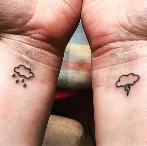 Mini Tattoos Matching Friends, Small Rain Cloud Tattoo, Matching Simple Tattoos Best Friends, Matching Cloud Tattoos, Easy Matching Tattoos, Super Simple Tattoos, Rain Tattoos, Matching Tattoos Meaningful, Matching Henna