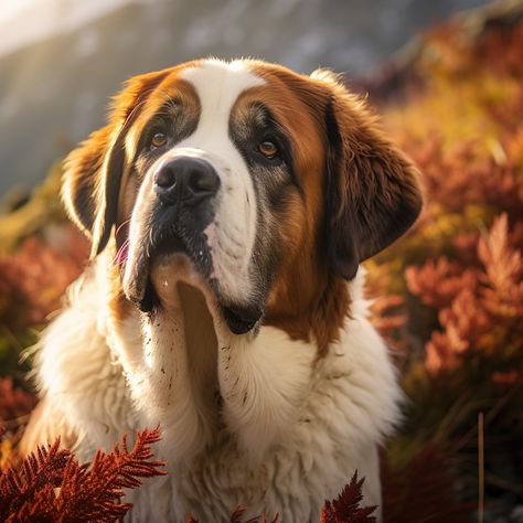 a photography of a saint bernard dog in the a natural forest, trees and leaves background. Saint Bernard Art, Art Pictures Ideas, Nature Dog, St Bernard Dogs, Bernard Dog, Dog Artwork, St Bernard, Pretty Animals, Saint Bernard