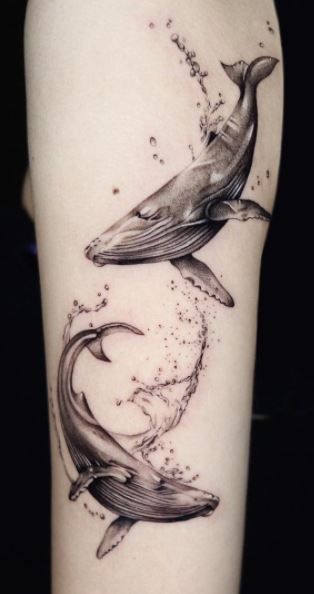 << Check out more Whale Tattoos and Ideas #tattoomenow #tattooideas #tattoodesigns #tattoos #whale #blackwork Two Whales Tattoo, Wale Tattoos, The Whale Tattoo, Blue Whale Tattoo, Sea Life Tattoo, Ocean Animal Tattoos, Sea Animals Tattoo, Whale Tattoo Design, Tattoo Whale