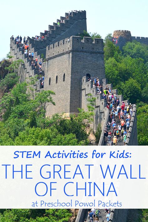 A fun STEM activity for kids with a geography twist: learn about the Great Wall of China with this hands-on project!! Fun for preschoolers to do with older kids or a parent helper! Ancient China Activities, China For Kids, Stem Activity For Kids, Global Studies, Fun Stem Activities, Geography Activities, Homeschool Social Studies, Chinese Lessons, Stem Activity