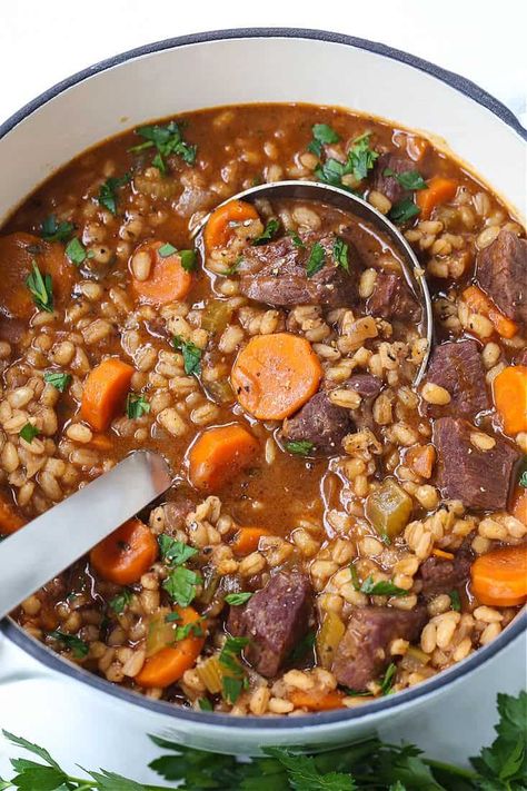 Crockpot Beef Barley Soup, Recipe Teacher, Beef And Barley Soup, Beef And Barley, 2023 Recipes, Beef Barley, Beef Barley Soup, Freezer Meal Prep, Barley Soup