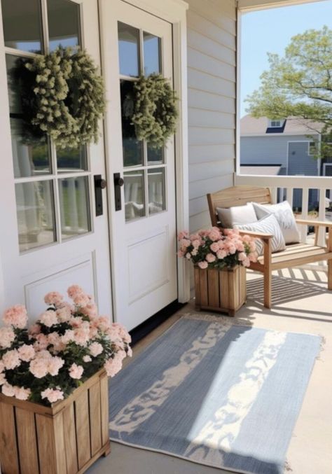 We are sharing over 23 beautiful Summer porch decor ideas to give you inspiration to decorate and style your front porch for the warmer months! Small Porch Decorating, Summer Porch Decor, Spring Porch Decor, Porch Flowers, Summer Front Porches, Summer Porch, Small Front Porches, Small Porches, Front Porch Decorating