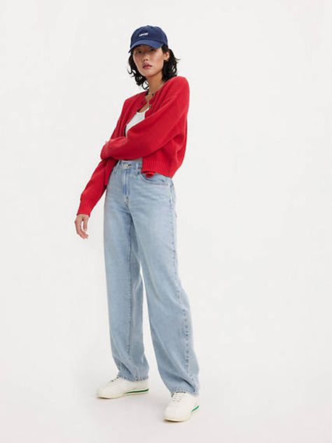 The kind of jeans you might steal from your dad's closet—but baggier. With a mid rise and straight leg, our Baggy Dad jeans are relaxed yet flattering with extra room for a subtle edge. Throw on your Baggy Straight Leg Jeans Outfits, Baggy Dad Jeans Outfit, Dad Jeans Outfit, Levis Dad Jeans, Straight Jeans Outfit, Baggy Clothing, Fit Aesthetic, Fit Inspired, Straight Leg Jeans Outfits