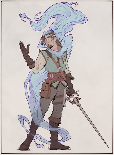 Dnd Swords Bard, Dnd Bard Design, Reborn Dnd Character, College Of Spirits Bard, Bard Poses, College Of Swords Bard, Dnd Spirit, Fighter Character Art, Mage Reference