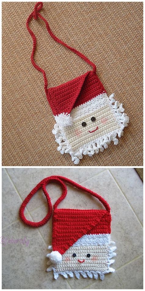 Christmas Crochet Santa Purse Messager Bag Free Crochet Pattern Crocheted Santa, Messager Bag, Bag Free Crochet Pattern, Beau Crochet, Crochet Shell Stitch, Confection Au Crochet, Crochet Santa, Crochet Xmas, Crochet Christmas Decorations