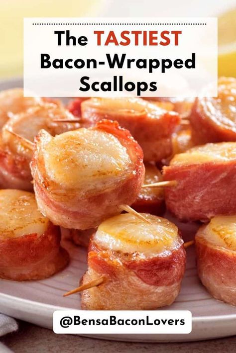 Scallops In Oven, Bacon Wrapped Scallops In Oven, Scallop Recipes Bacon, Bacon Wrapped Scallops Recipe, Scallop Appetizer, Bacon Scallops, Bacon Recipes Appetizers, Bacon Wrapped Appetizers, Seafood Delight