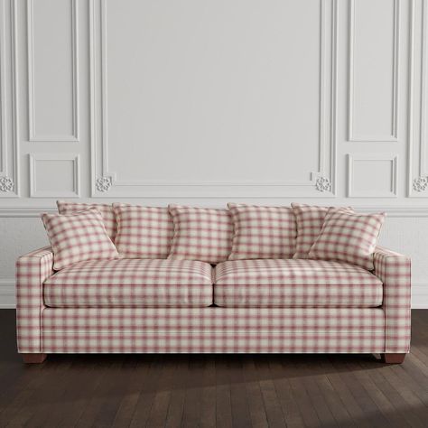 Hadley Upholstered Pink Plaid Sofa | Greenrow Plaid Couch Living Room, Gingham Sofa, Plaid Couch, Plaid Sofa, Couch Living Room, Piano Room, Sofa Living Room, Design Apartment, Best Build