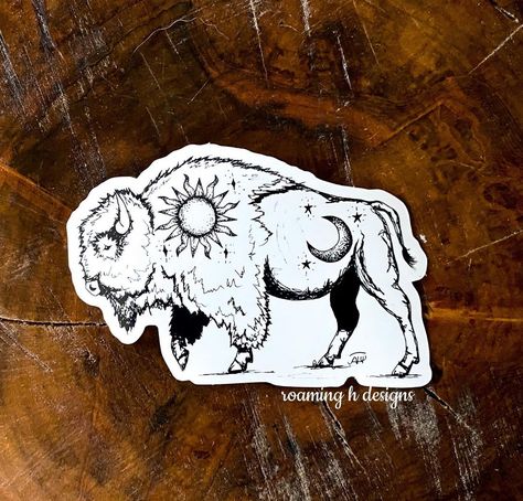 Western Buffalo Tattoo, Feminine Bison Tattoo, Buffalo Tattoo Feminine, Bison Tattoo Ideas, Bailey Tattoo, Bison Tattoo, Mole Tattoo, Buffalo Tattoo, Burned Hats